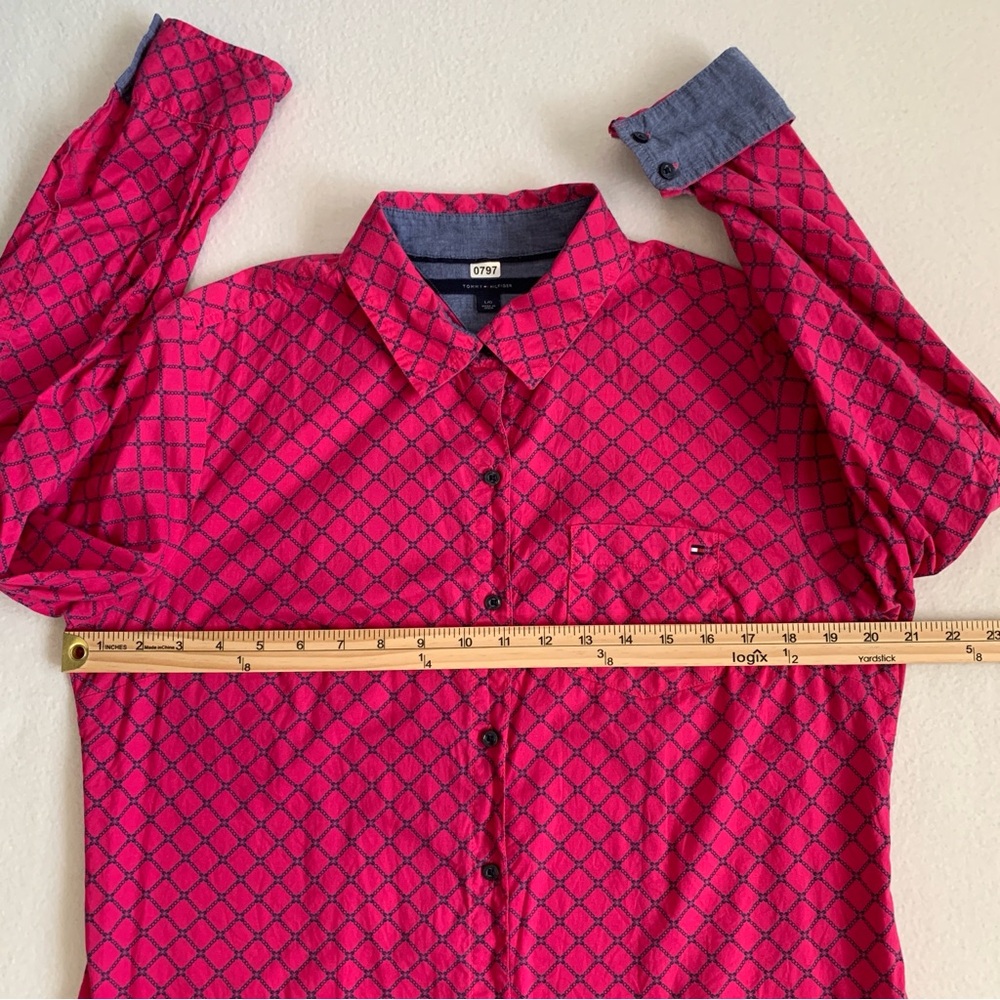 Tommy Hilfiger Women's Long Sleeve Button Up Classic Shirt Cotton Pink L *Flaw - Picture 9 of 16